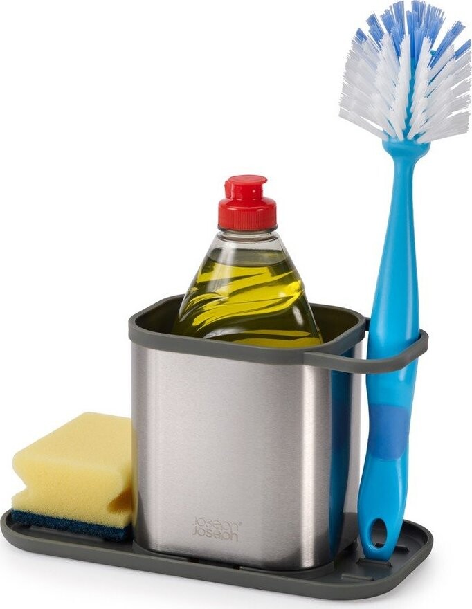 Kovový stojan na mycí prostředky v leskle stříbrné barvě Duo Steel – Joseph Joseph