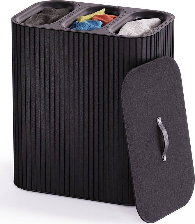 Černý bambusový koš na prádlo 3x30 l Tota Trio Luxe – Joseph Joseph