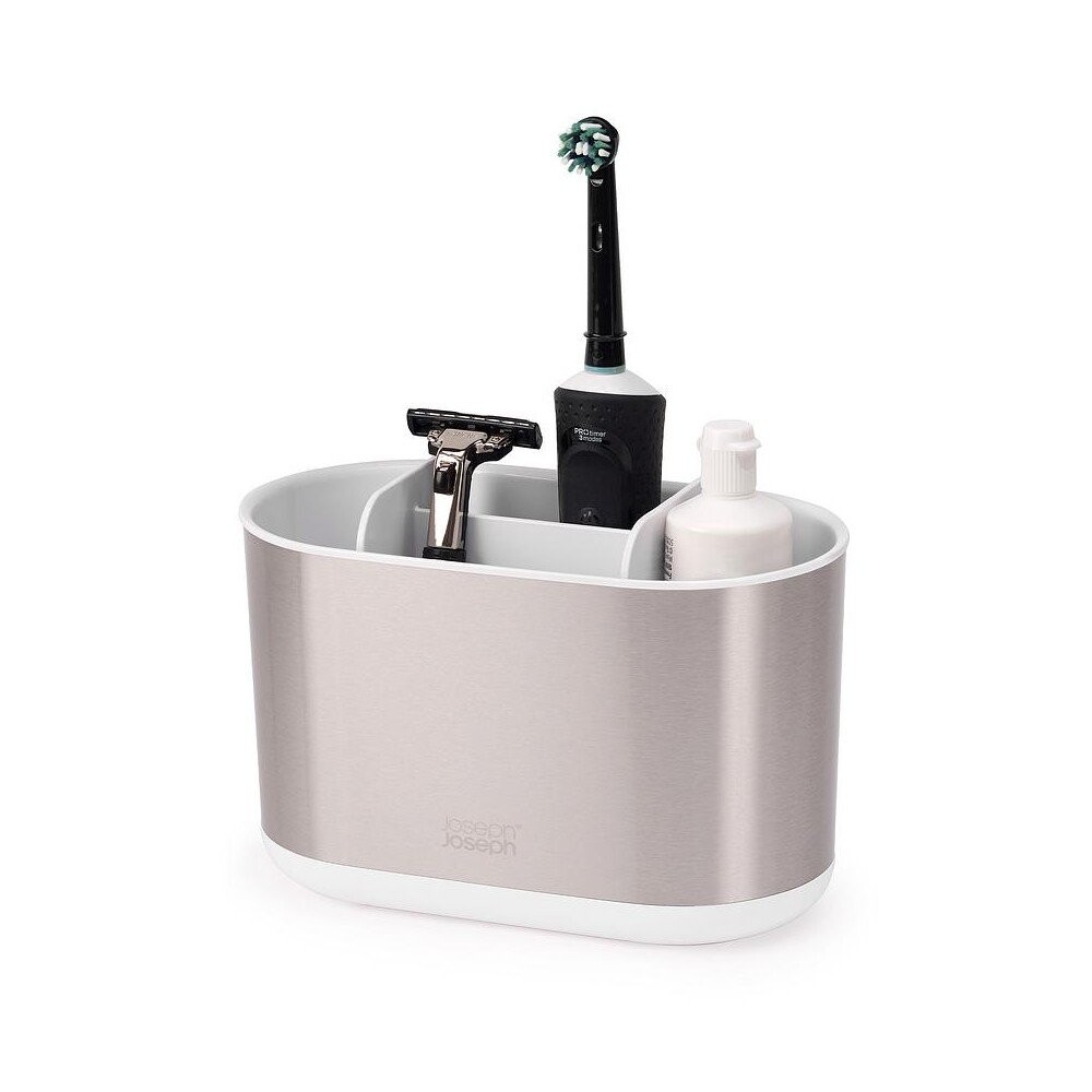 Stojan na zubní kartáčky z nerezové oceli ve stříbrné barvě Duo Steel – Joseph Joseph