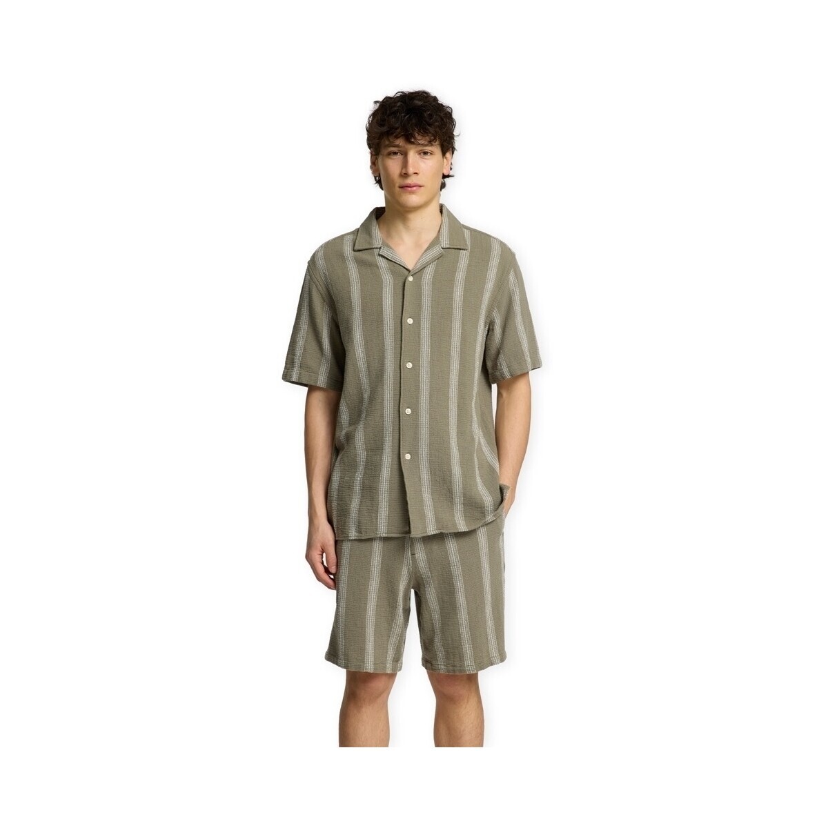 Selected  Relax-Sal S/S Shirt - Vetiver/Wide Stripe  Hnědá