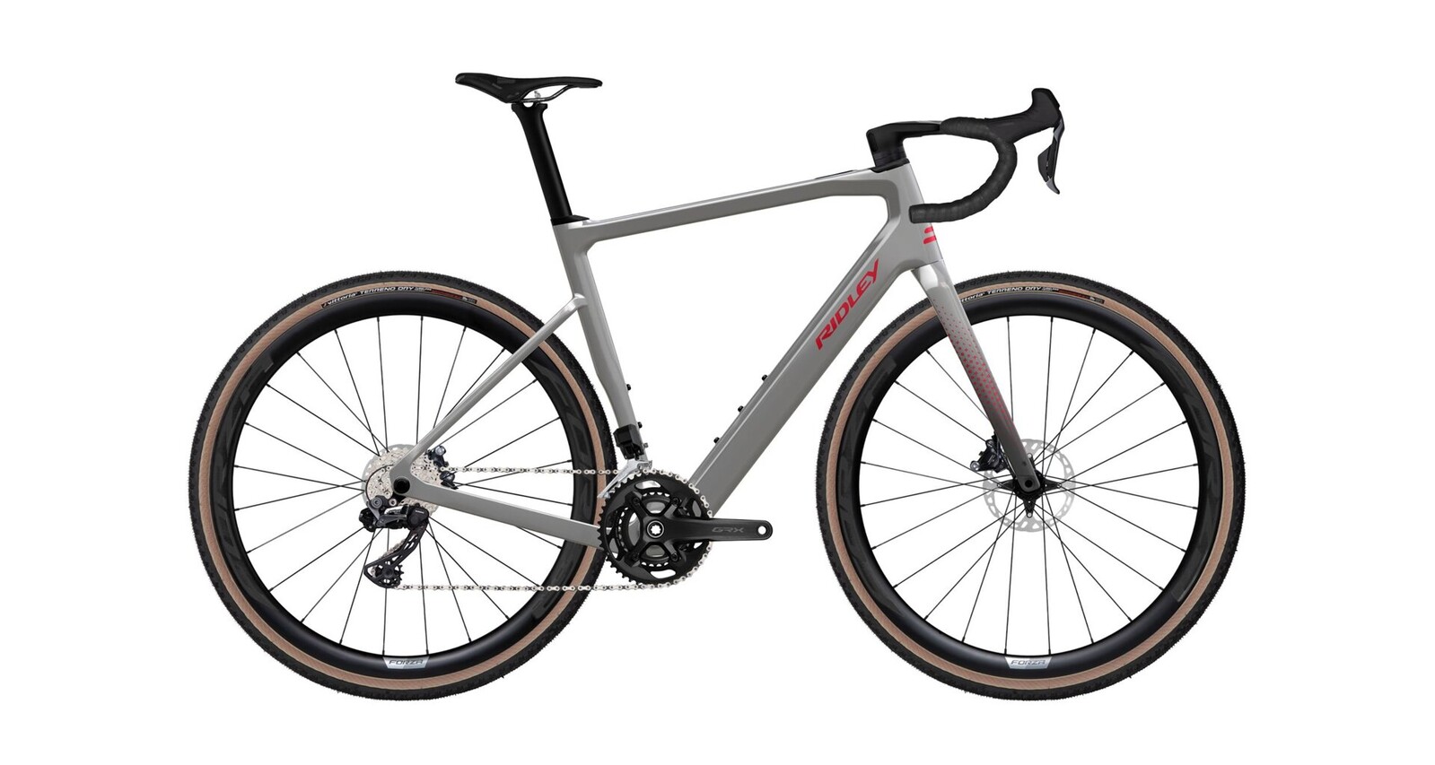 Ridley E-Grifn Sram Apex AXS - Battleship Grey / Candy Red Metallic Velikost: XS