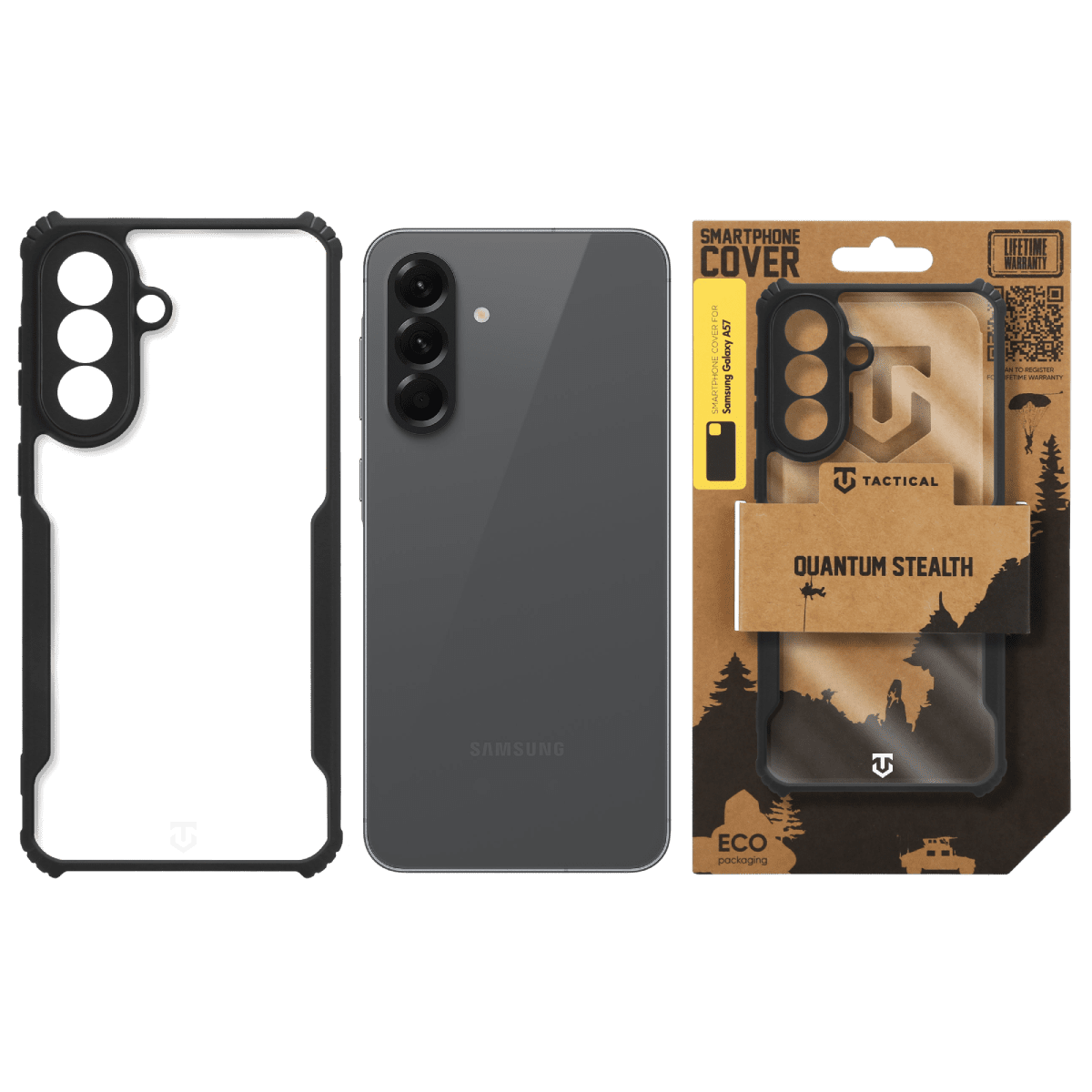 Zadní kryt Tactical Quantum Stealth pro Samsung Galaxy A57, transparentní černá