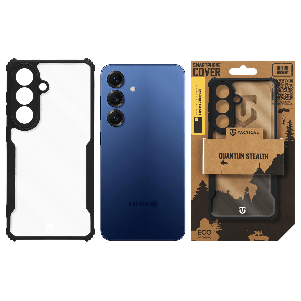 Zadní kryt Tactical Quantum Stealth pro Samsung Galaxy S26, transparentní černá