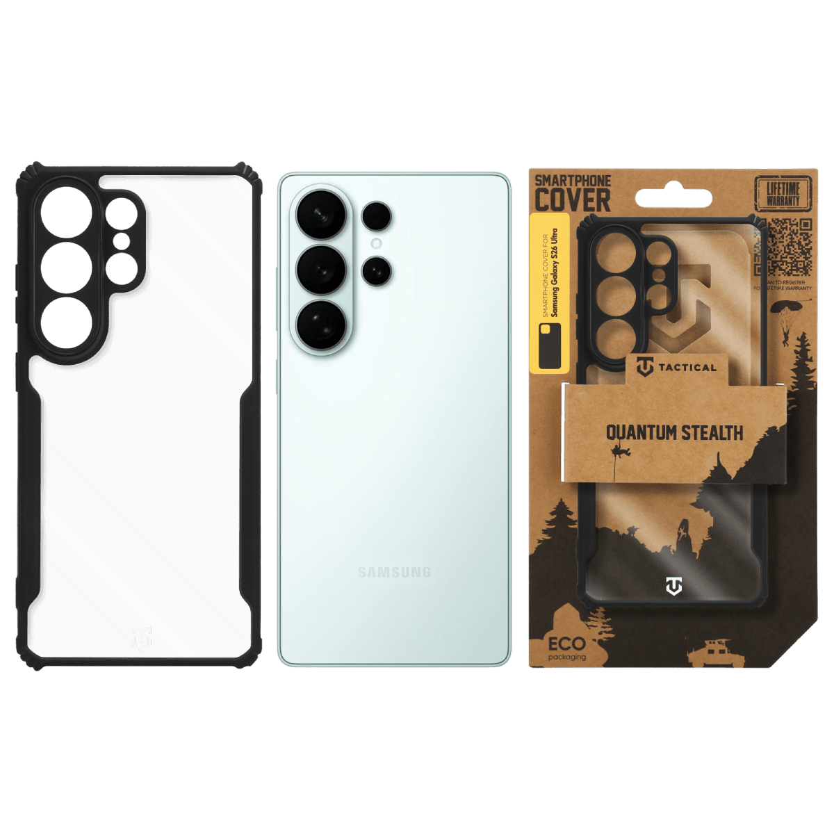 Zadní kryt Tactical Quantum Stealth pro Samsung Galaxy S26 Ultra, transparentní černá