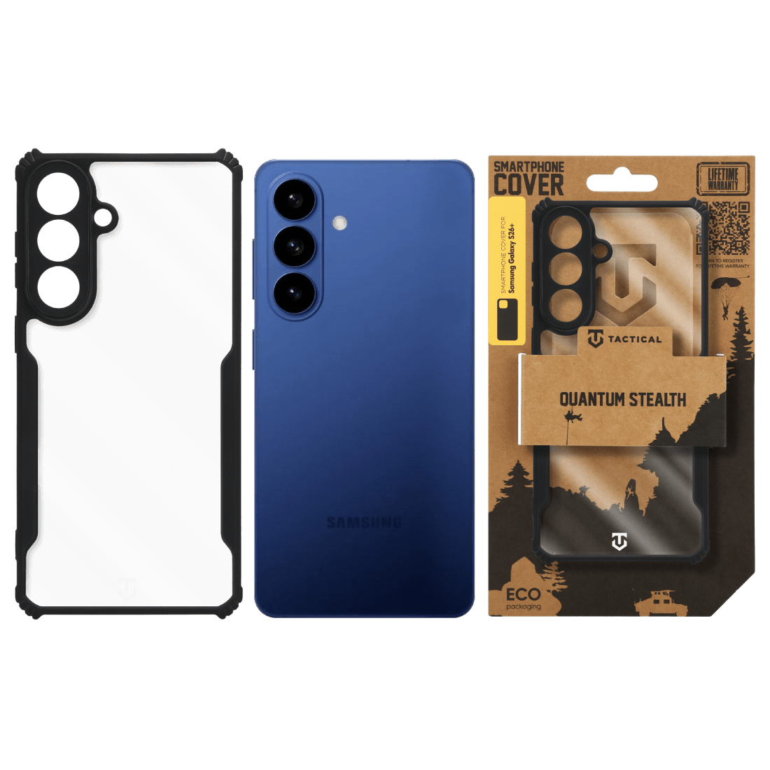 Zadní kryt Tactical Quantum Stealth pro Samsung Galaxy S26+, transparentní černá