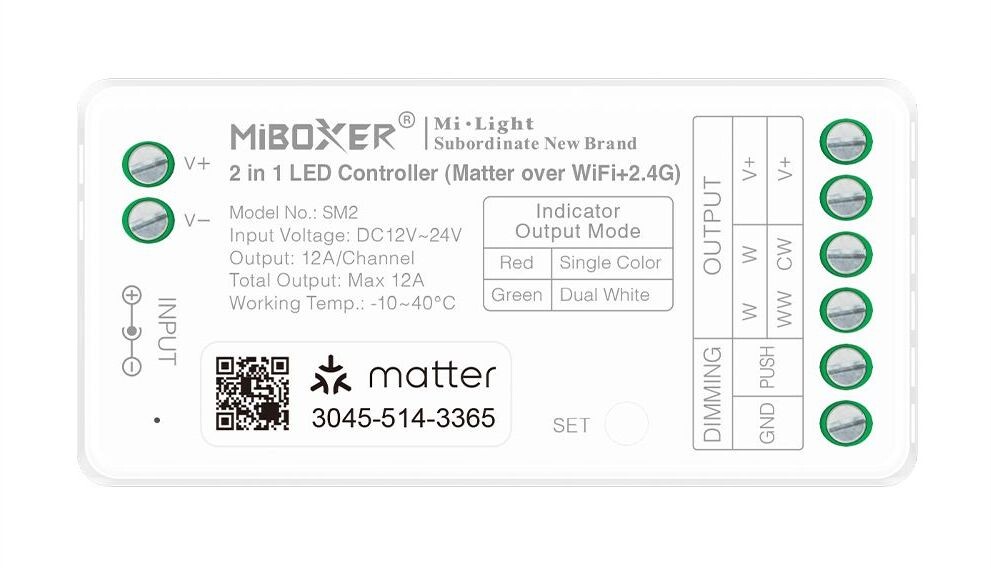 LED Solution Mi-Light MiBoxer WIFI+RF Matter Přijímač 2v1 pro jednobarevné a CCT LED pásky SM2