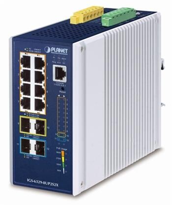 Planet Switch, průmyslový, L3, 8x 1Gb PoE, 2x 1Gb SFP, 2x 10Gb SFP+, 802.3bt 90/360W