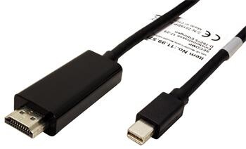 DisplayPort - HDMI kabel, miniDP(M) -> HDMI M, 4K@30Hz, 1m