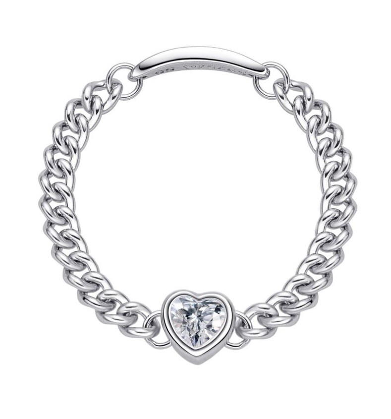 MOISS Stříbrný řetízkový prsten Třpytivé srdce CZR00011-P 49 mm