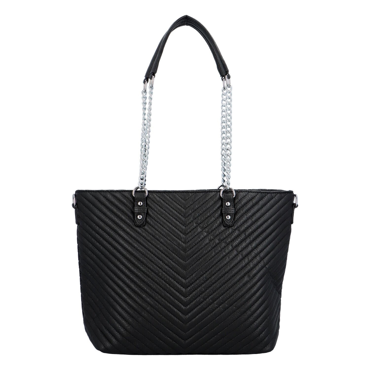 Velká prošívaná dámská koženková taška s řetízkovým uchem Placido, černá