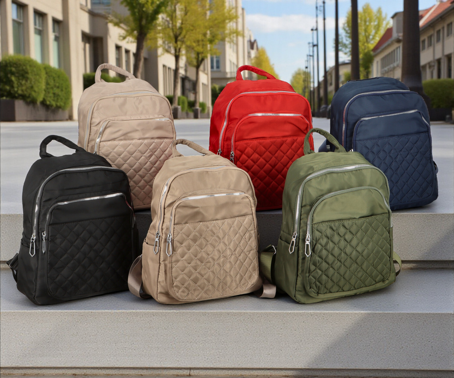 Stylový dámský textilní batoh Dinara, světle béžový