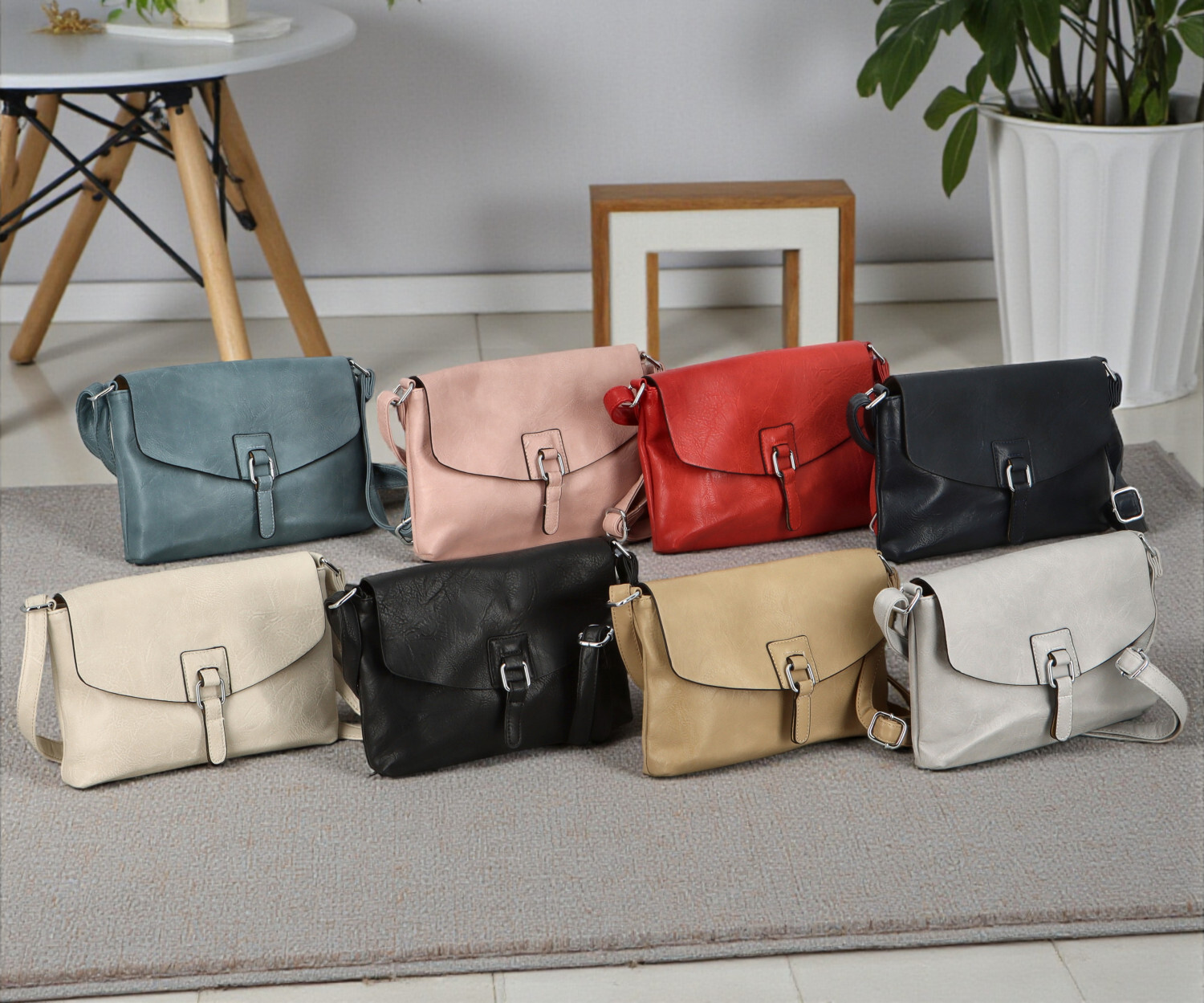 Trendy dámská koženková crossbody kabelka Derika, béžová