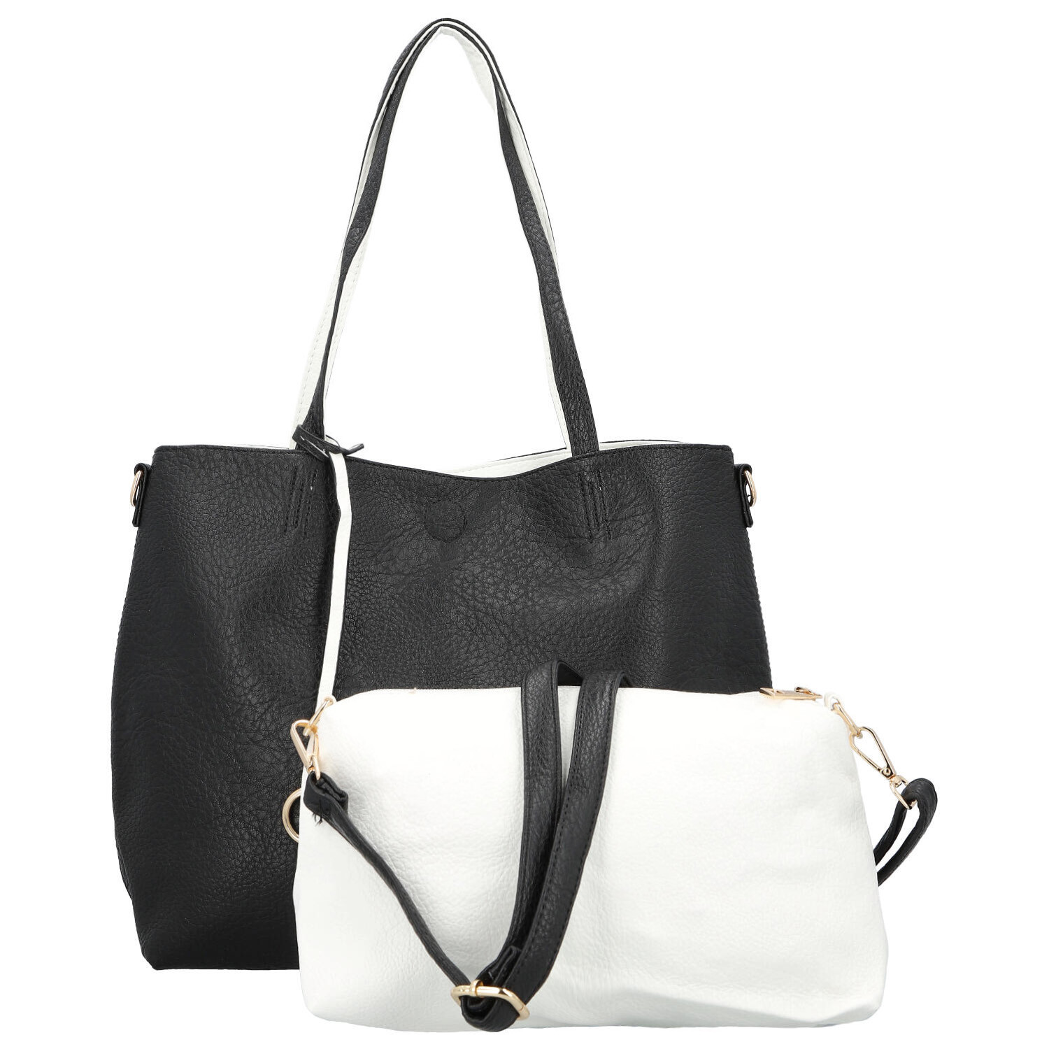 Módní koženkový set kabelek Maricela, černo-bílý