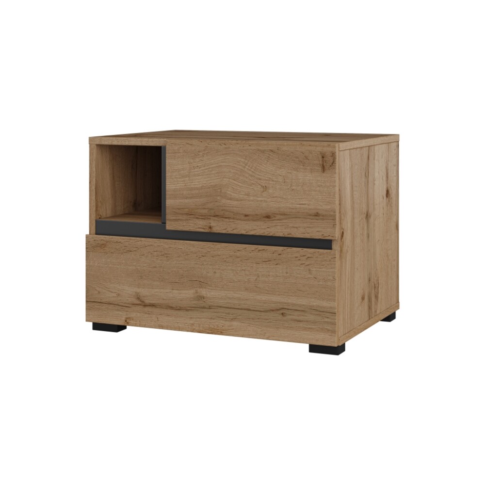 Noční stolek BONIFACIO 2S, dub wotan/černá