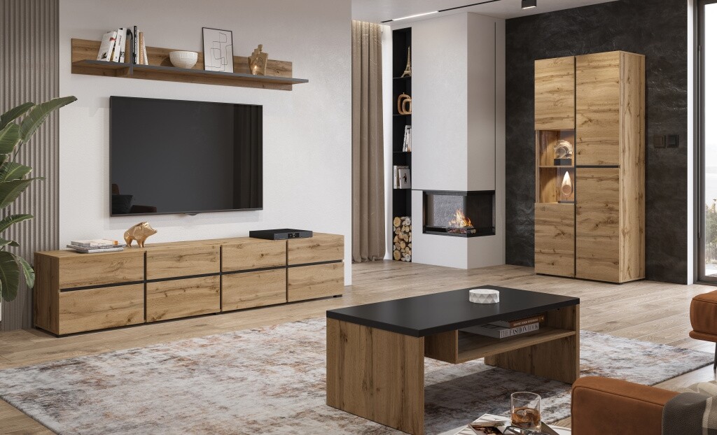 Obývací pokoj BONIFACIO, dub wotan/černá