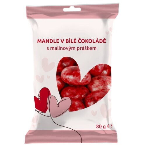 BENU Mandle v bílé čokoládě s malinovým práškem 80g