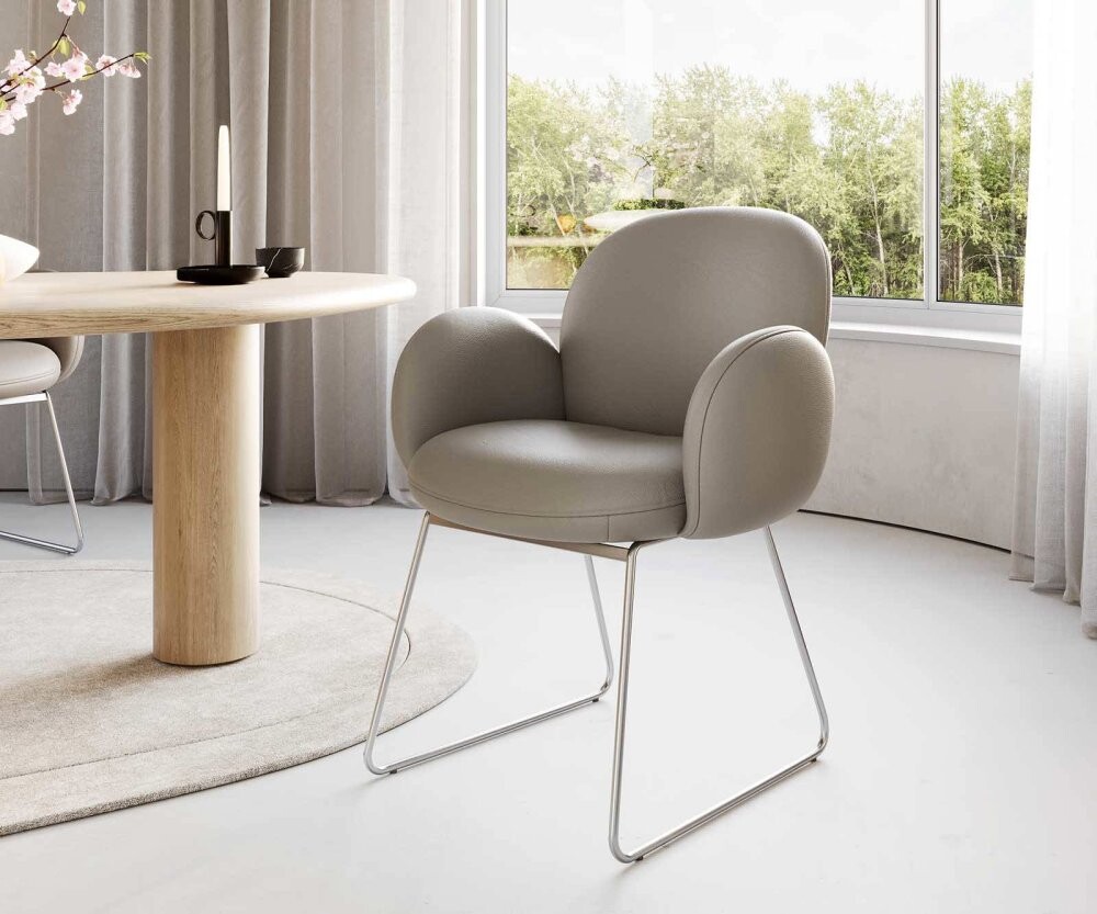 Jídelní židle Nube-Flex s područkami pravá kůže tmavě béžová tenká