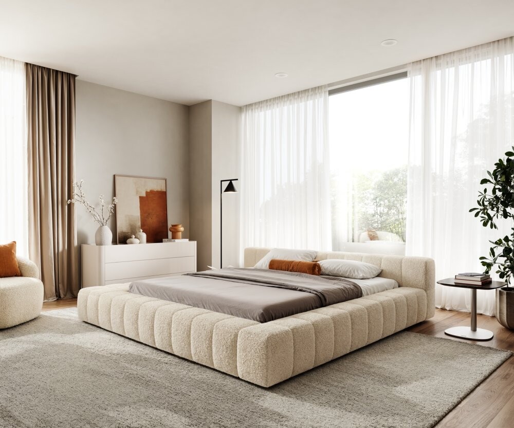 Čalouněná postel Espazio 180x200 cm plyšový manšestr béžová