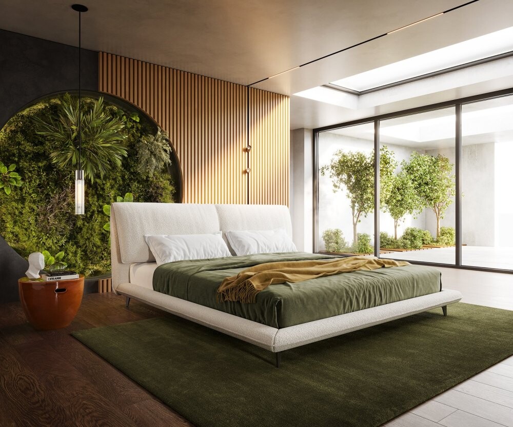 Čalouněná postel Cusino 180x200 cm bouclé krémovo-bílá