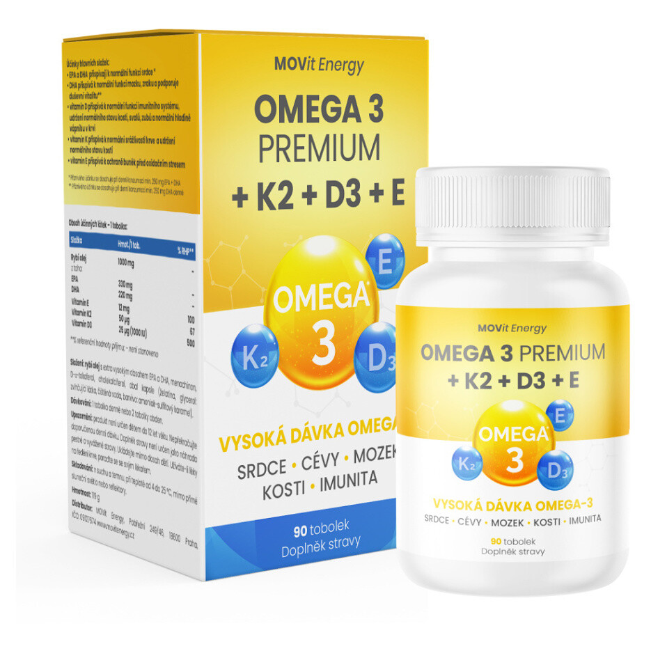 MOVIT ENERGY Omega 3 premium + K2 + D3 + E 90 tobolek, poškozený obal