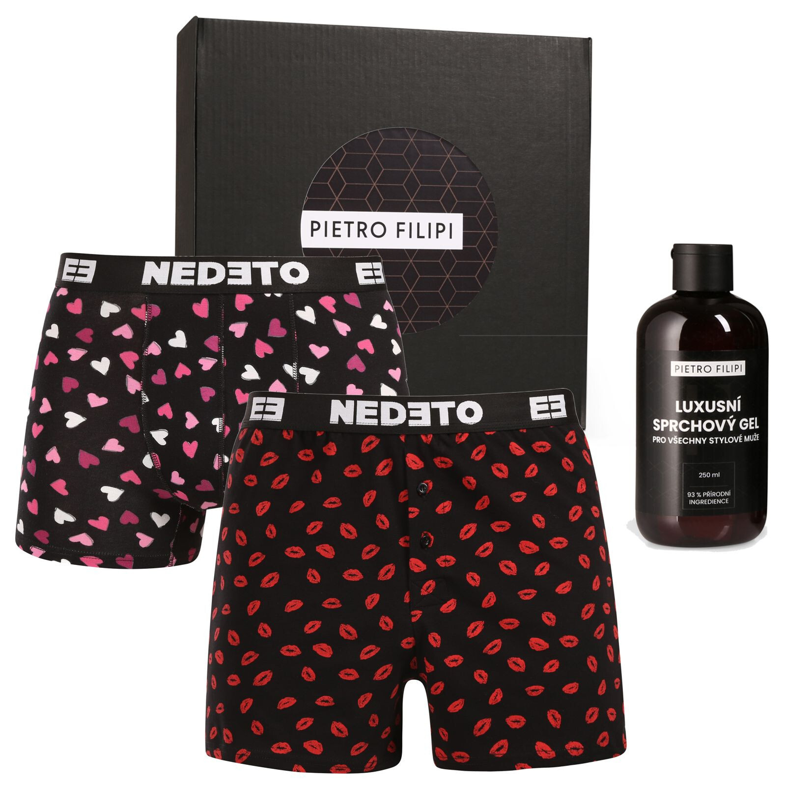 Pánská dárková sada trenky a boxerky Nedeto a sprchový gel Pietro Filipi (3NPGBP1L/1) M, trenýrky, trenky / trenýrky