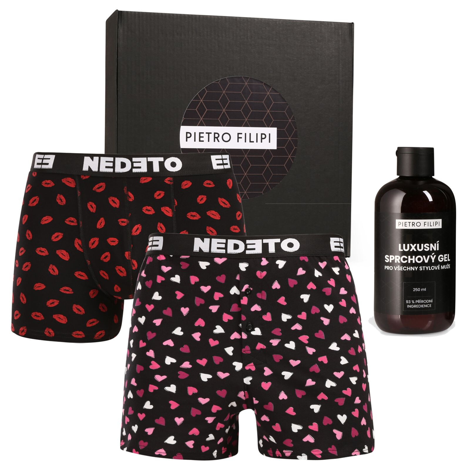 Pánská dárková sada trenky a boxerky Nedeto a sprchový gel Pietro Filipi (3NPGBP1L) M, trenýrky, trenky / trenýrky