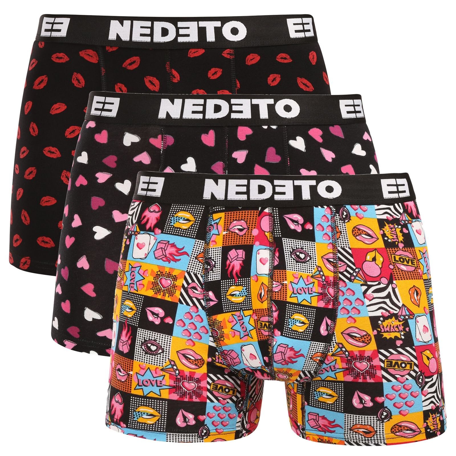 3PACK pánské boxerky Nedeto Valentýn vícebarevné (3NBVL01) L, trenky / trenýrky