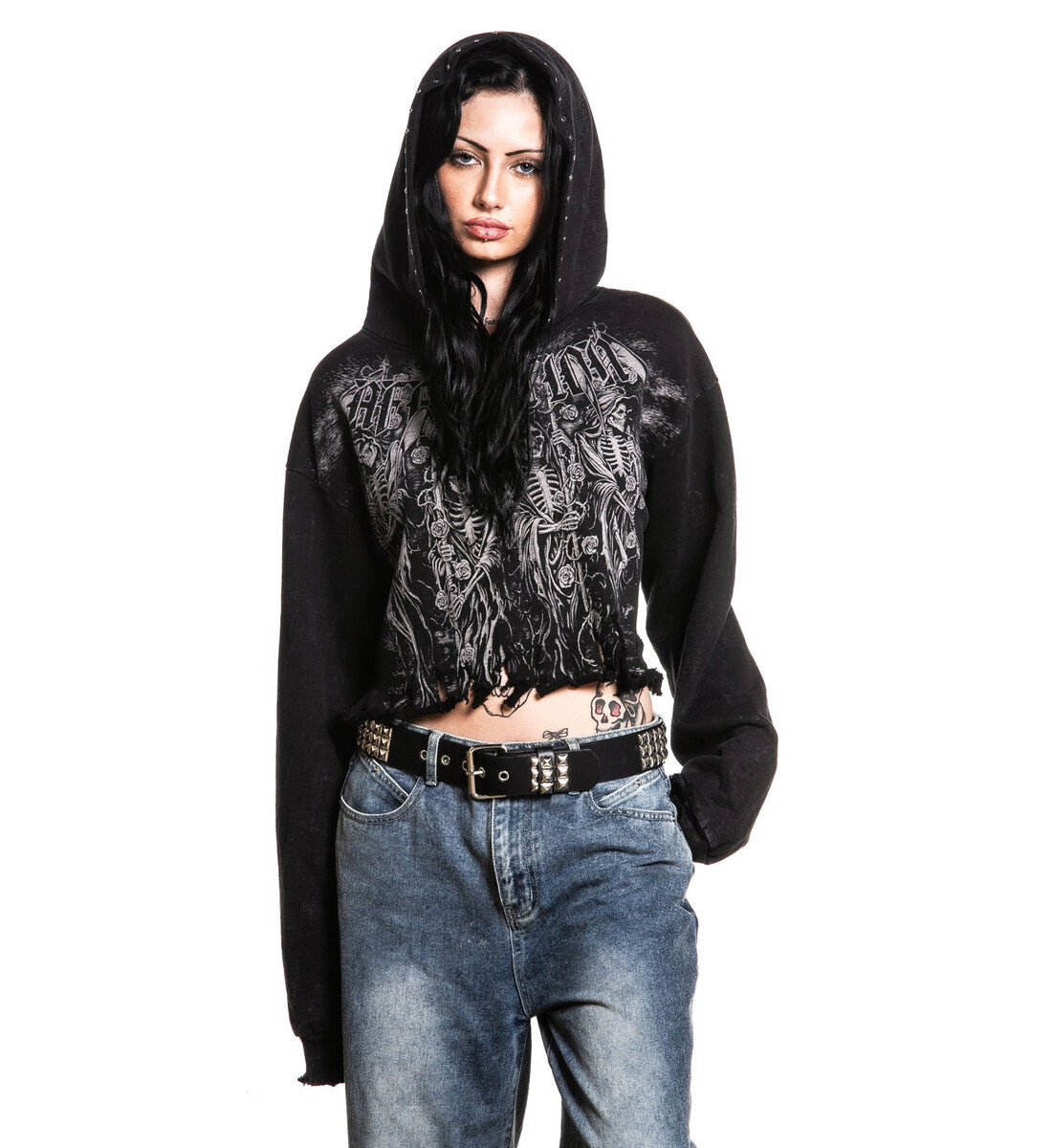 mikina s kapucí pánské - REQUIEM FROST- CROP - AFFLICTION - AW28899-BKLV S