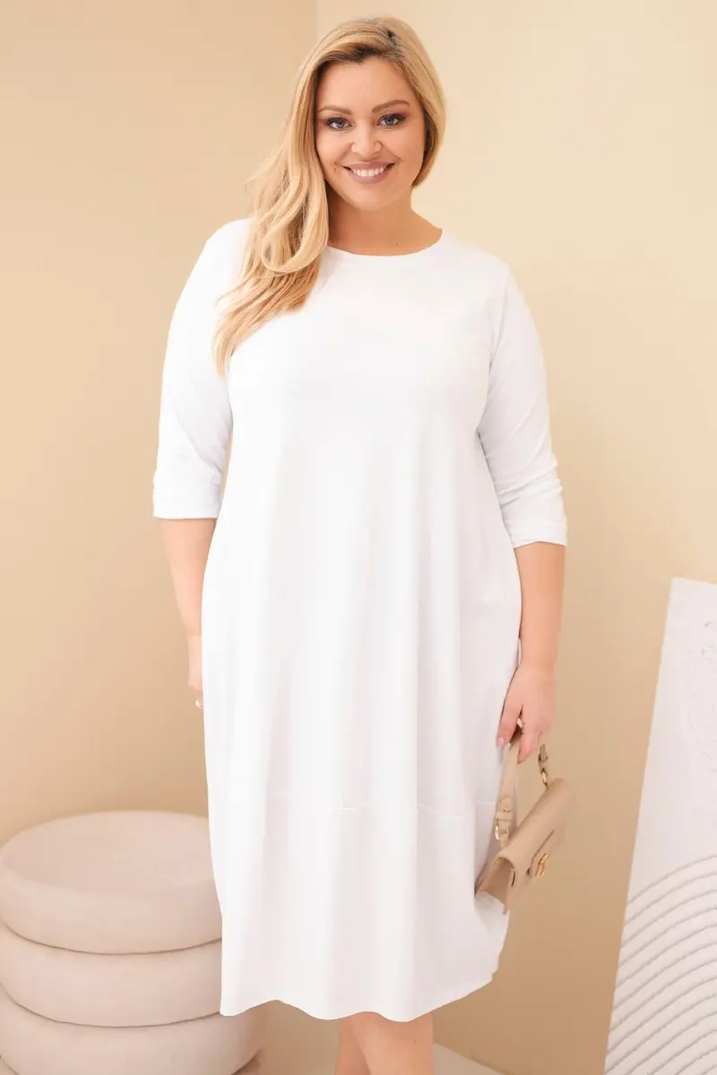 Plus size dámské šaty s kapsami a ohrnutými rukávy