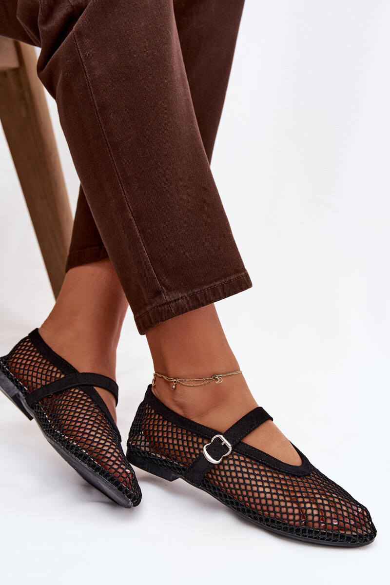 Černé balerínky Boto Mesh s řemínkem