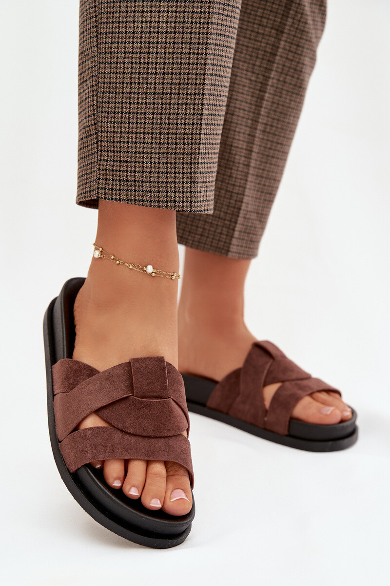 Dámské eco semišové pantofle s řemínky