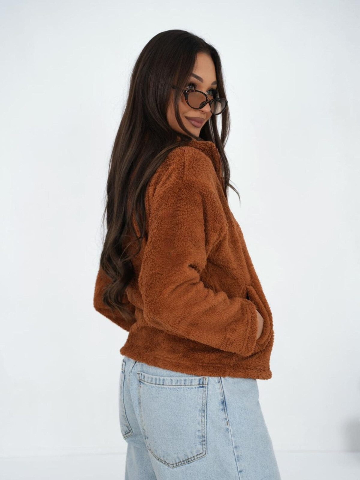 Dámská mikina na zip světle hnědá