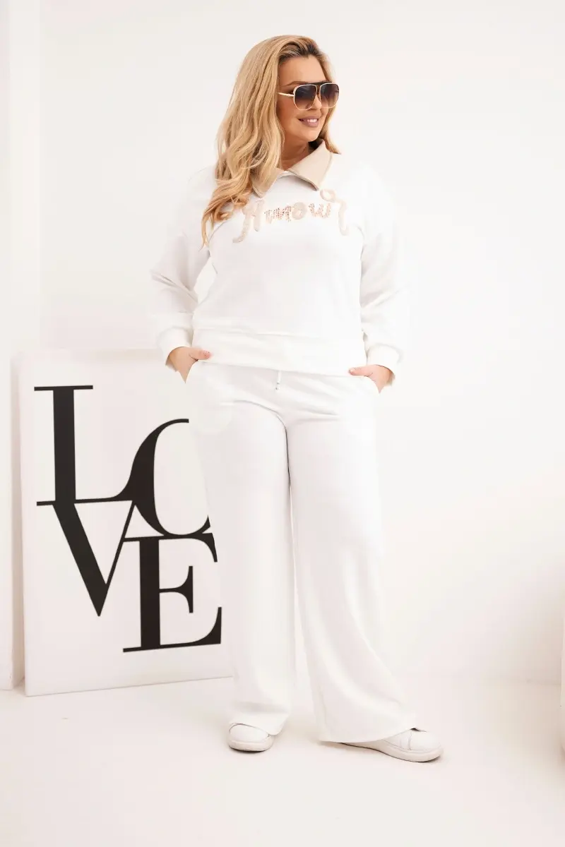 Kesi plus size souprava s límcem a širokými kalhotami