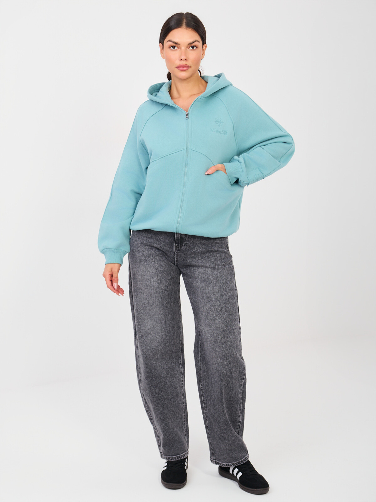 Dámská tyrkysová mikina s kapucí