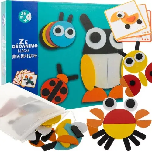 Dřevěné geometrické puzzle - zvířátka