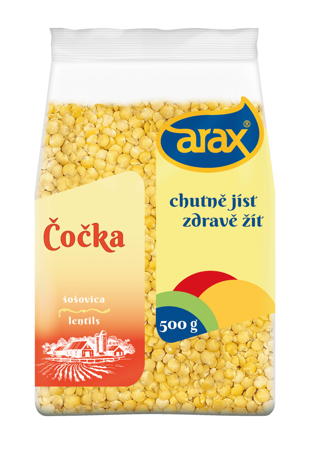 ARAX Čočka žlutá loupaná celá FOTBAL 500 g DMT 01/2026