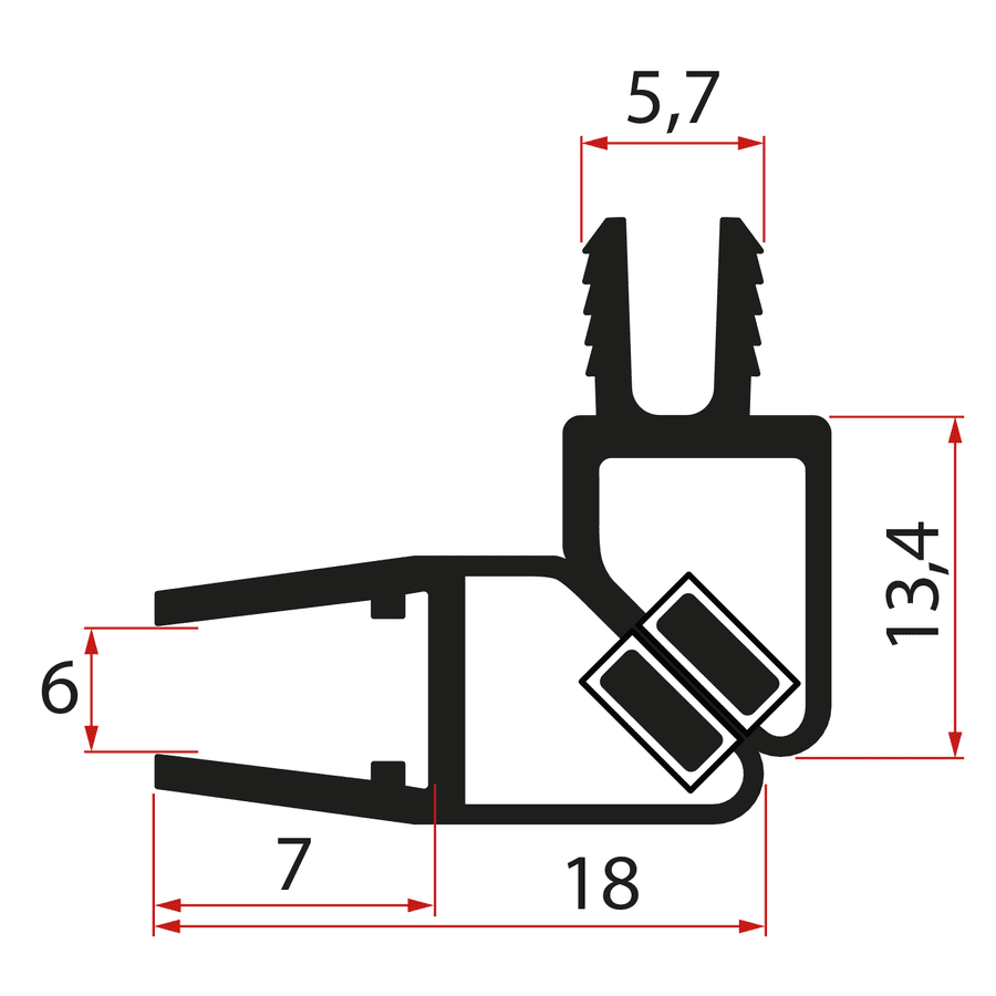 Gelco Set magnetických těsnění 45° pro sklo 6mm a profil, 2000mm, černá