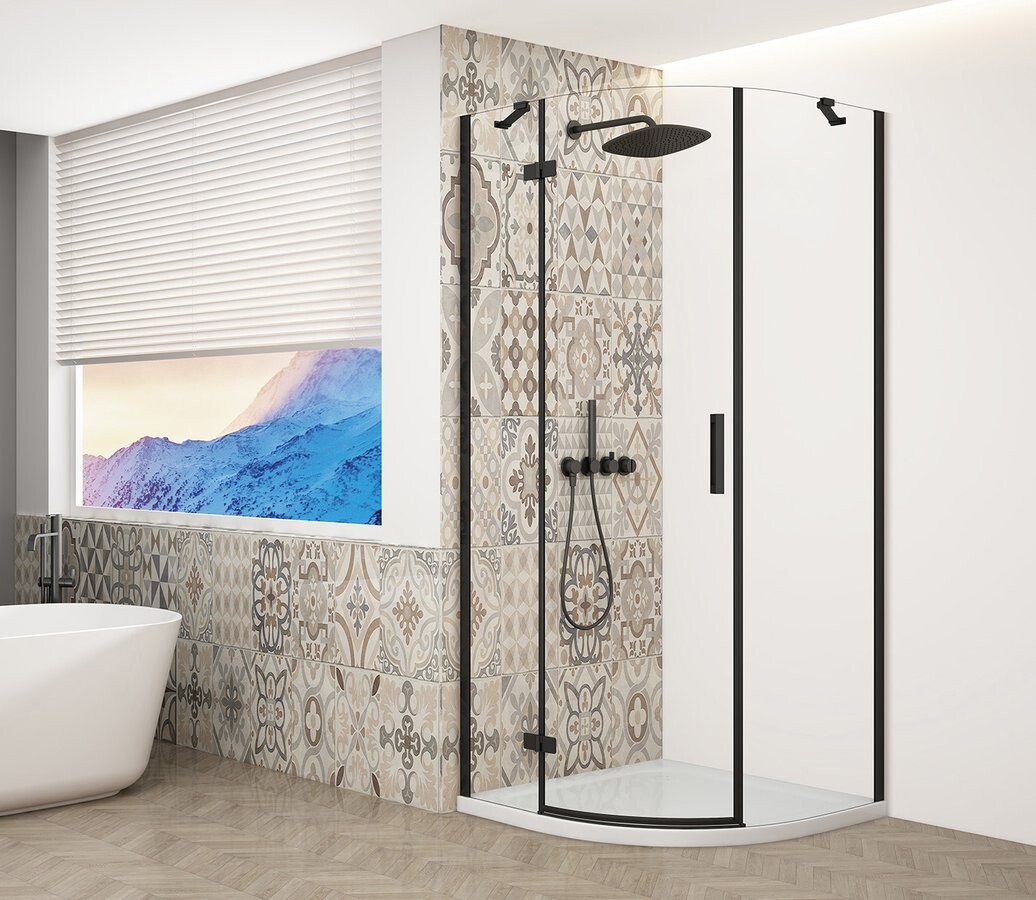 Gelco TRINITY BLACK čtvrtkruhový sprchový kout 900x900mm, čiré sklo, levé