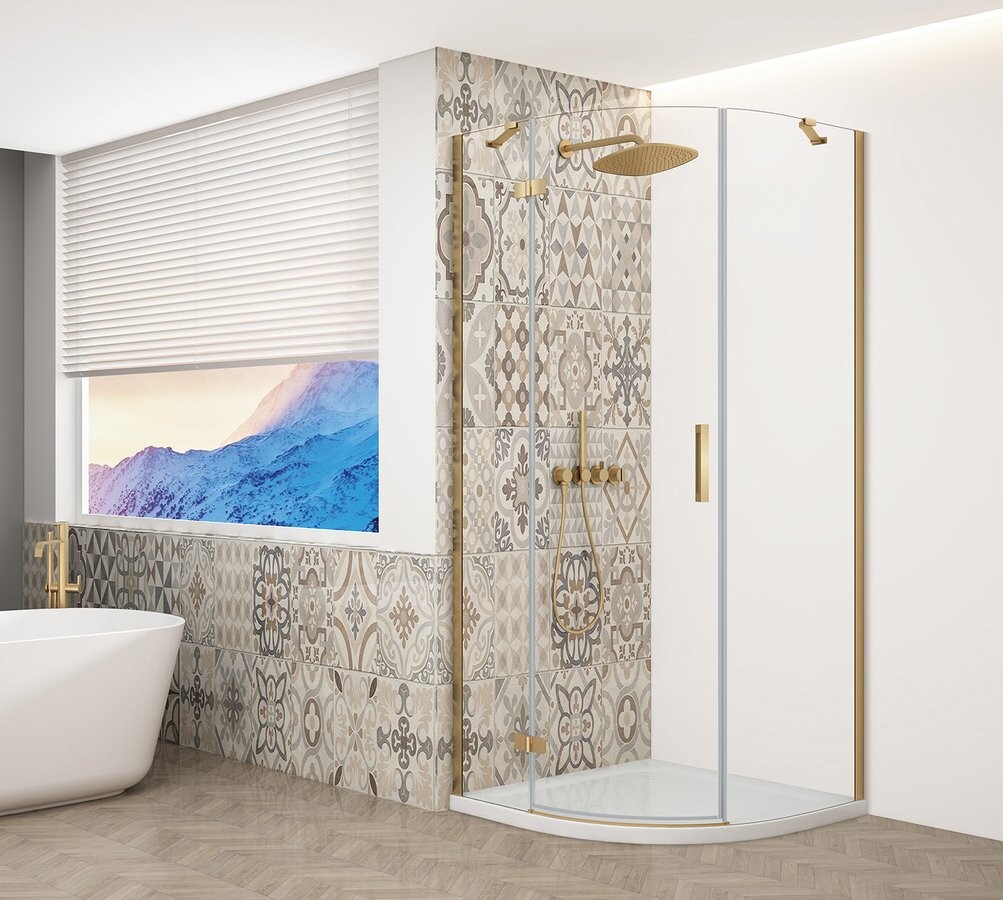 Gelco TRINITY GOLD MATT čtvrtkruhový sprchový kout 900x900mm, čiré sklo, levé
