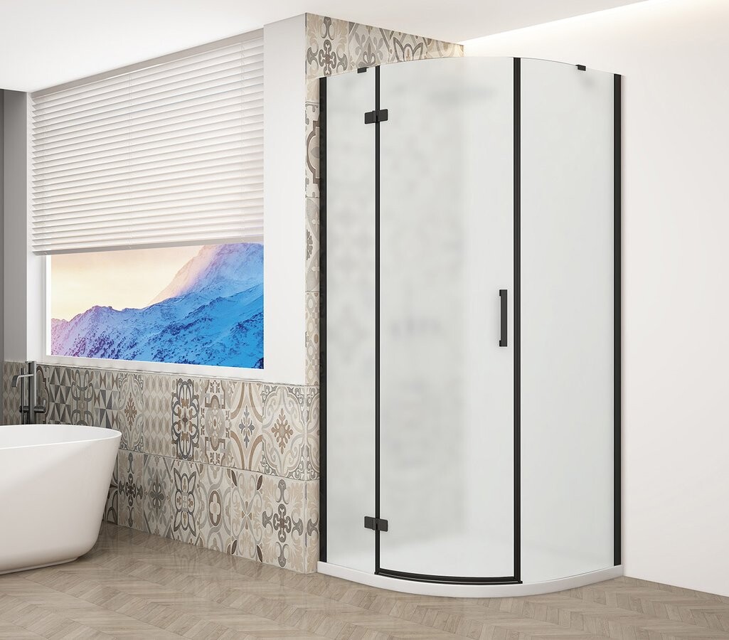 Gelco TRINITY BLACK čtvrtkruhový sprchový kout 900x900mm, matné sklo, levé