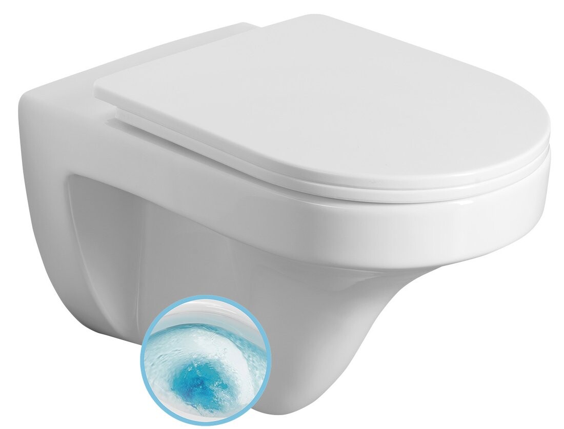 Aqualine DENICA závěsná WC mísa, Vortex Rimless, 36x52cm, bílá