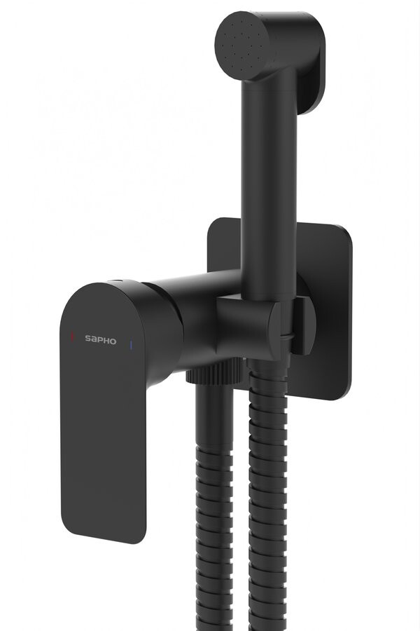 Sapho PAX podomítková bidetová baterie se Stop sprškou, černá mat