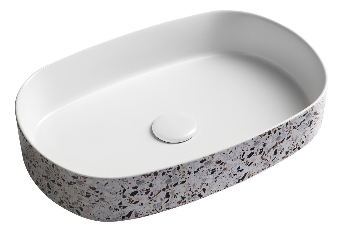 Isvea INFINITY OVAL keramické umyvadlo na desku, 55x36cm, terrazzo
