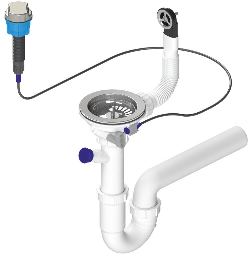 Bruckner Dřezový sifon s přepadem, ovládáním a odbočkou, 6/4