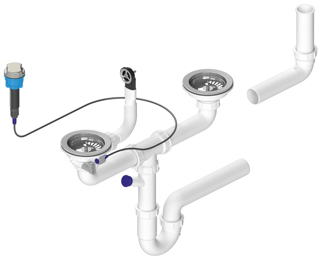 Bruckner Dřezový sifon s přepadem, ovládáním a odbočkou, 6/4