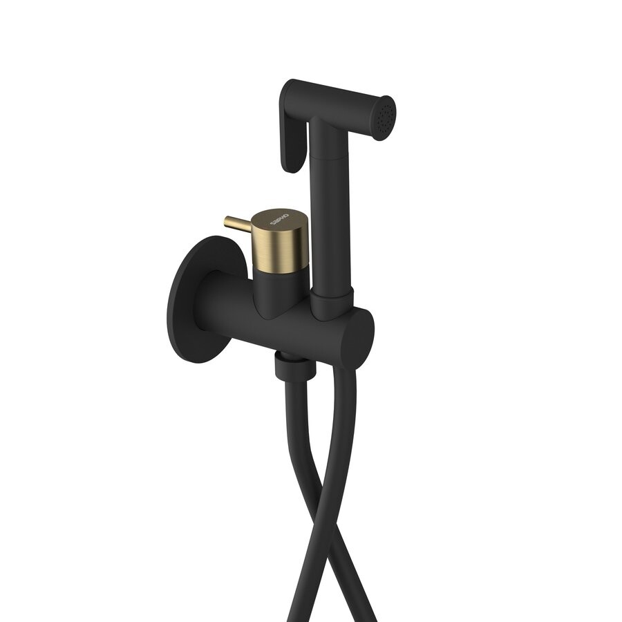 Sapho ULTRAMIX podomítková bidetová baterie se Stop sprškou, kulatá, černá mat/zlato mat