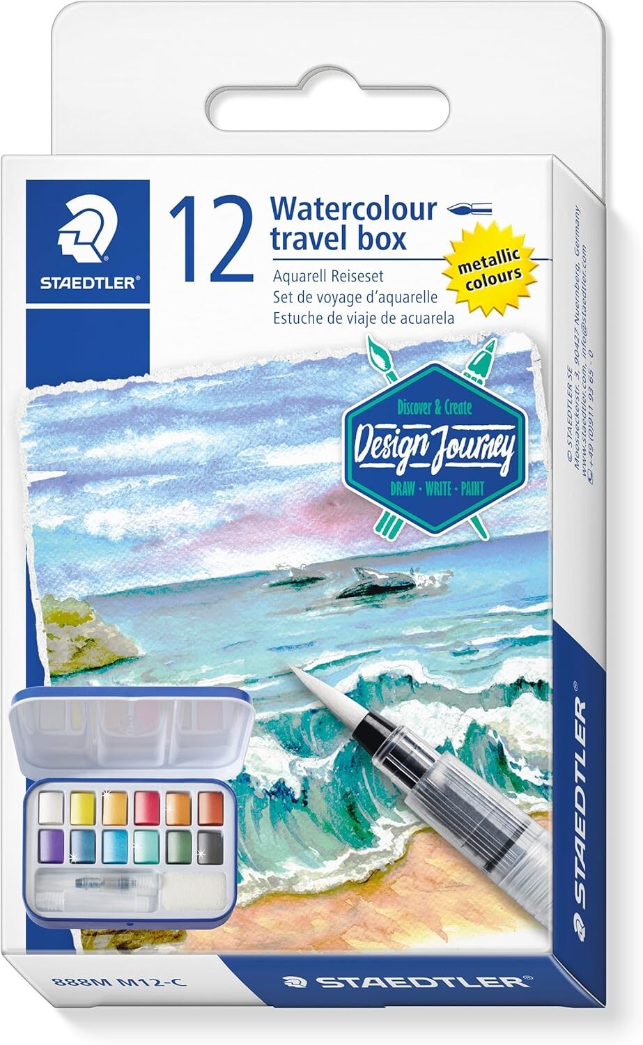 Staedtler Staedtler, 888M M12-C, Design Journey, cestování sada akvarelových barev, metalická, 12 ks