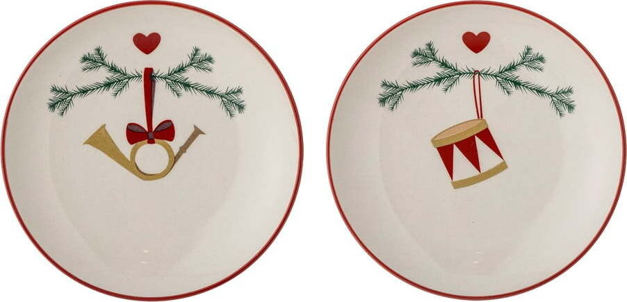 Krémové dezertní talíře s vánočním motivem z kameniny v sadě 2 ks ø 16 cm Yule – Bloomingville