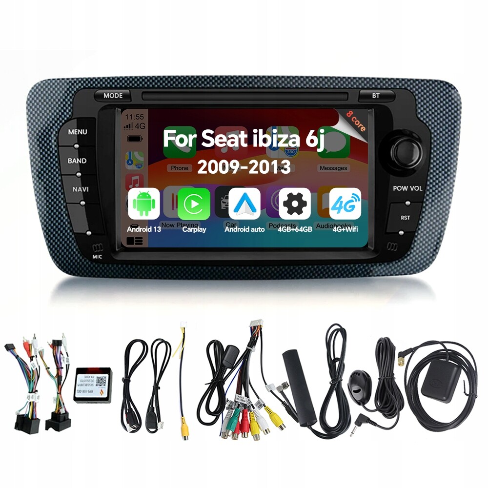 Eunavi Android 13 Autorádio pro Seat Ibiza 6j 2009-2013, 4GB Ram, 64GB Paměť, CarPlay