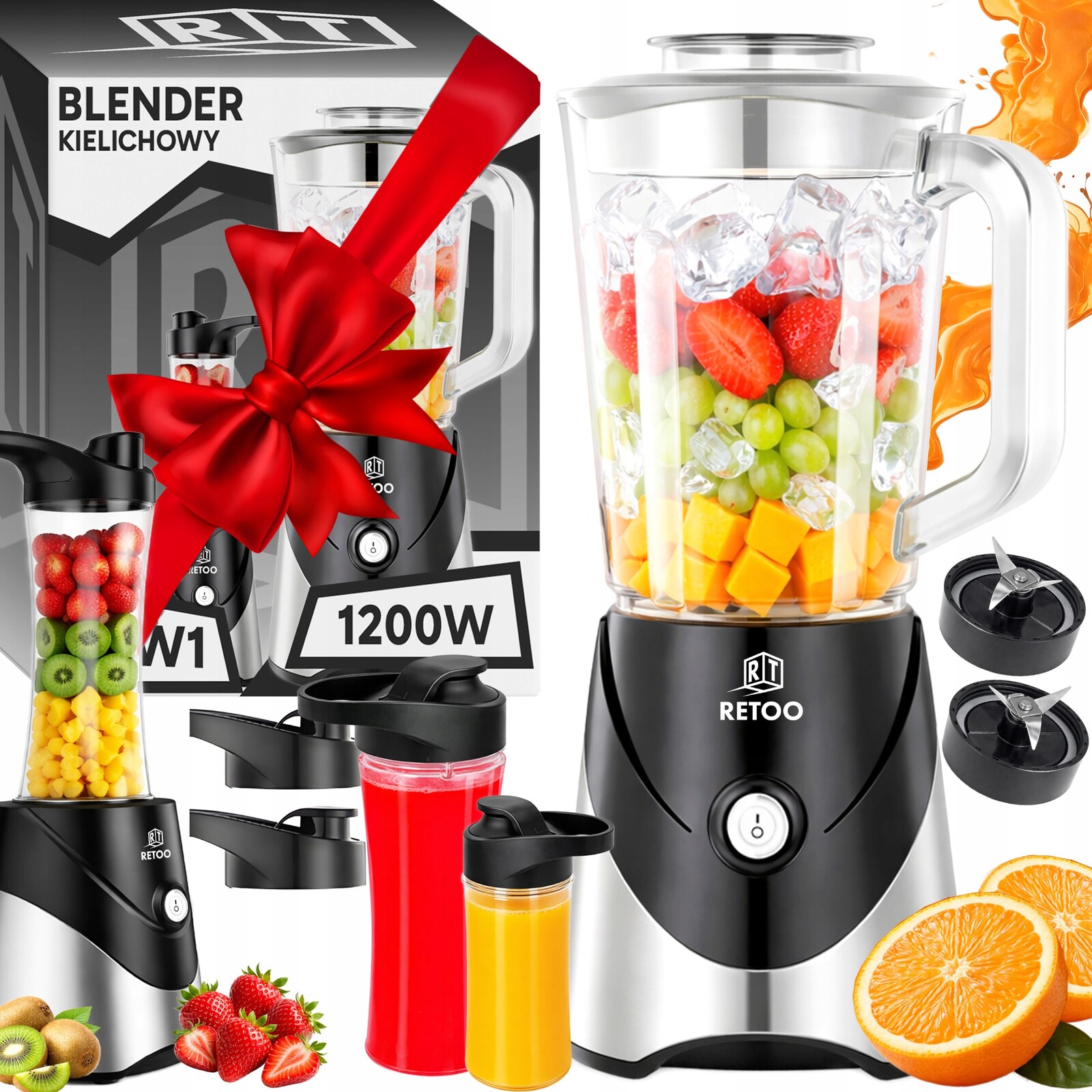 Kalichový Mixér 10v1 Na Smoothie Koktejly 1,2L 2 Bidony 1200W Ocel Inox